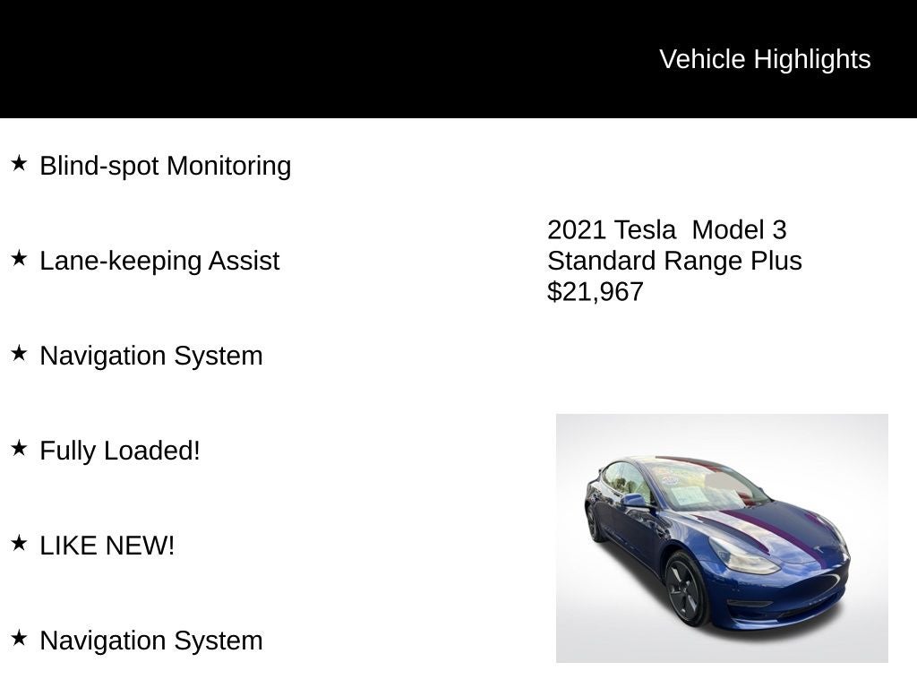 2021 Tesla Model 3 Standard Range Plus
