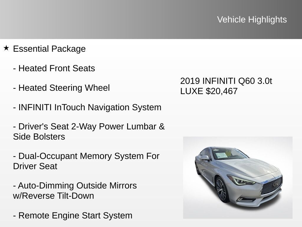 2019 INFINITI Q60 3.0t LUXE